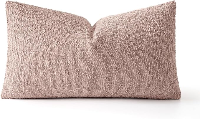 MIULEE Textured Boucle Throw Pillow Cover Pink Accent Solid Lumbar Pillow Case Spring Valentine Decorative Soft Pack of 1 Couch Cushion Chair Sofa Bedroom Livingroom Home Decor,12x20 Inch