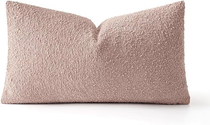 MIULEE Textured Boucle Throw Pillow Cover Pink Accent Solid Lumbar Pillow Case Spring Valentine Decorative Soft Pack of 1 Couch Cushion Chair Sofa Bedroom Livingroom Home Decor,12x20 Inch