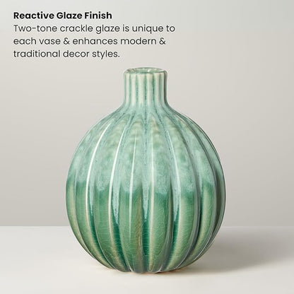 Torre & Tagus 5" Reactive Glaze Ceramic Green Bud Vase - Mint Green Two-Tone Handmade Textured Vases for Home Decor & Flowers as Small Decorative Accents for Coffee Table & Shelf (Allium 5 Inch Vase)