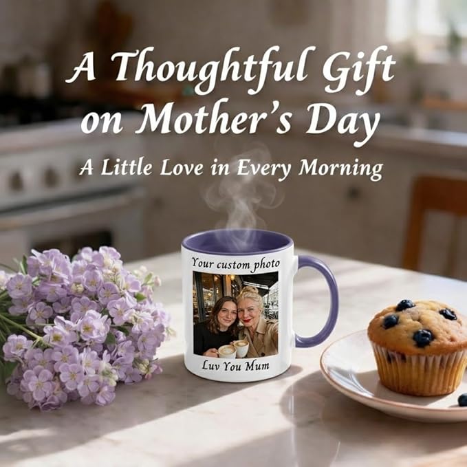 Personalized Coffee Mug Custom Photo Text Logo, Gifts for Mom from Daughter or Son, Durable Ceramic Coffee Cup for Grandma, Mothers Day Gift Idea, Best Gifts for Mom 11oz (Purple)
