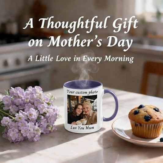 Personalized Coffee Mug Custom Photo Text Logo, Gifts for Mom from Daughter or Son, Durable Ceramic Coffee Cup for Grandma, Mothers Day Gift Idea, Best Gifts for Mom 11oz (Purple)