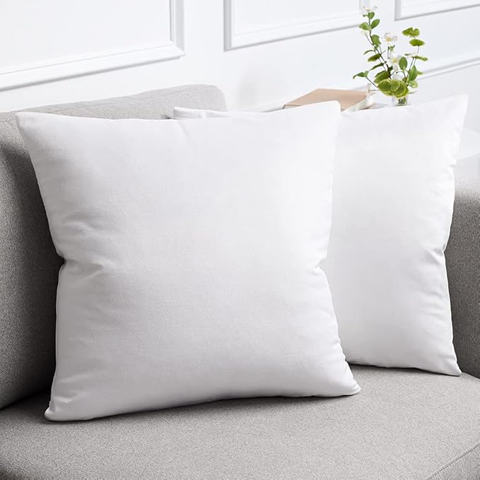 lalaLOOM Velvet Throw Pillow Covers, Set of 2, 20x20 Decorative Square Pillows Home Decor, Soft Accent Cases, Silky Machine Washable Pillowcases for Sofa, Couch, Bedroom, Living Room, White