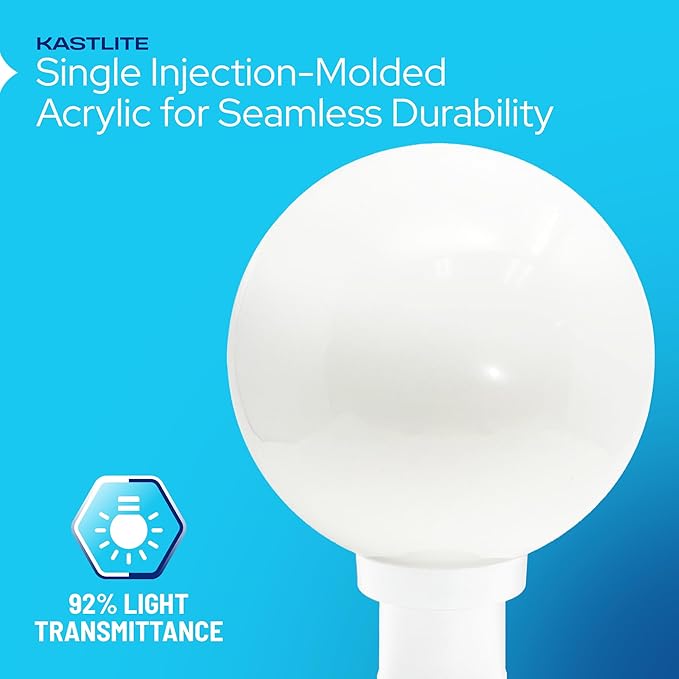 KASTLITE Lamp Post Globe Combo Lighting Fixture | 10" White Acrylic Lens with White Fitter & Twist Lock Mounting | Fits 3" Diameter Posts (Not Included) | Comes with with 5000K LED Bulb