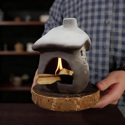 Tall Snow-Roofed Ceramic Palo Santo Burner - Mini Chiminea Incense Holder with Stable Base, Ideal for Smudging Sage & Burning Incense Cones, Perfect for Meditation, Yoga, Altars, Home Decor