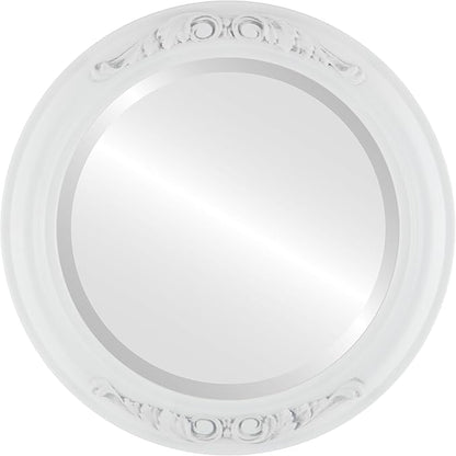 OVALCREST Round Beveled Wall Mirror for Home Decor - Florence Style - Linen White - 34x34 Outside Dimensions