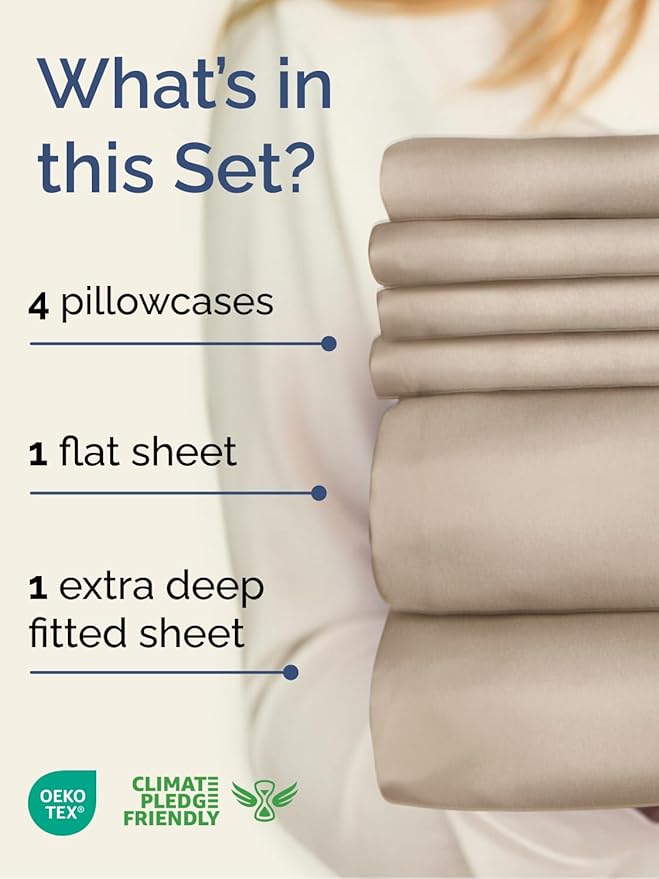 Extra Deep King Sheet Set - 6 Piece Breathable and Cooling Sheets - Hotel Luxury Bed Sheets Set - Easy & Secure Fit - Soft, Wrinkle Free and Comfy Sheets Set - Wheat Sheet Set with Extra Deep Pockets