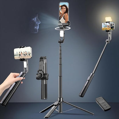 71" Selfie Stick Tripod for iPhone/Android, Auto Face Tracking Tripods with Light, Upgrade Strong Gimbal Stabilizer 360 Rotation with Remote for Content Creator Vlog Live StreamIing Video Record