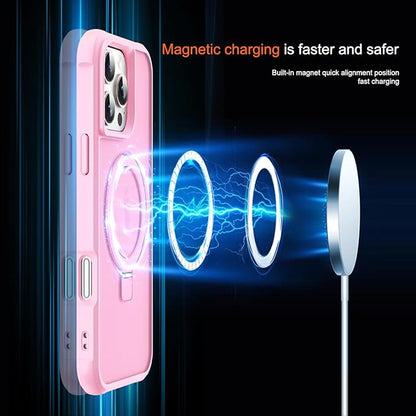 Compatible with iPhone 16 Pro Case with Invisible Magnetic O-Ring Stand Military-Grade Translucent Case for iPhone 16 Pro 6.3" [Compatible with Mag-Safe][Great Grip Feeling], Pink