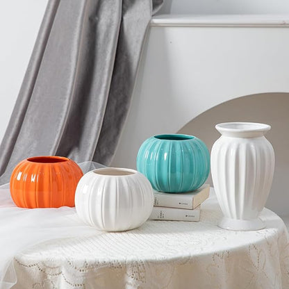 Anding Ceramic Decorative Vase White Flowers Pampas Grass Vase Boho Modern Home Decor Clay Flowerpot (A526 White)