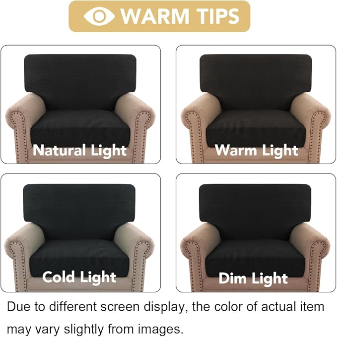 H.VERSAILTEX Multi-Pieces Chair Covers Stretch Couch Covers Form Fitted Seat and Back Cushions Covers (1 Seat Cover Plus 1 Back Cusion Cover, Bonus 2 Armrest Covers), Black