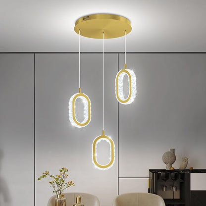 Dimmable Oval Ring Pendant Light Modern LED Crystal Ring Chandelier for Dining Room Bedroom Living Room Pendant Lights for Kitchen Island Adjustable 3-Light Gold