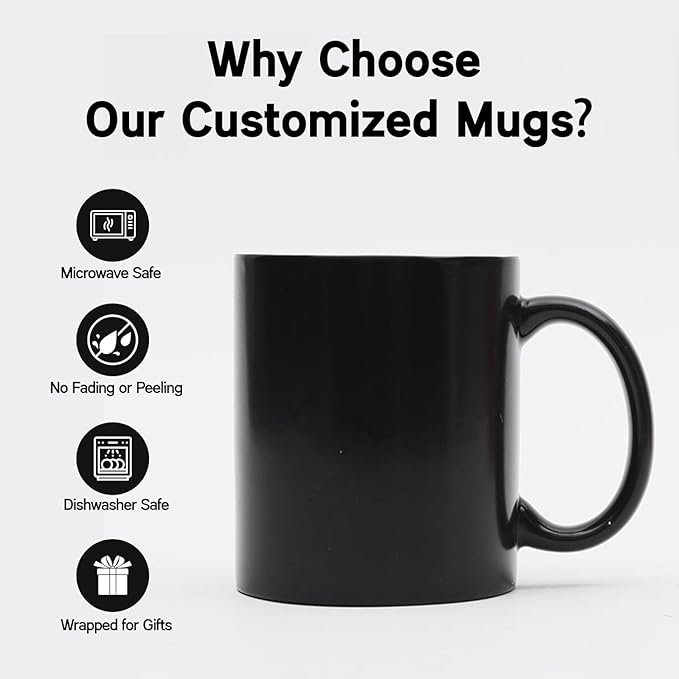 Custom Coffee Mug, Customizable Coffee Cups with Pictures Personalized Ceramic Mug for Gifts Novelty Personalized Mugs for Friends (Black)