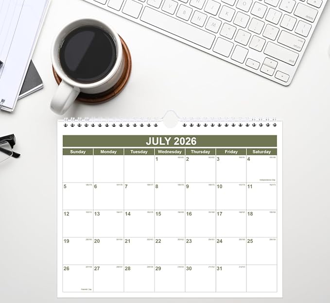 Calendar 2026-2027 - Wall Calendar 2026-2027 from January 2026 - June 2027, Spiral Binding Hanging Wall Calendar 2026 for Home/Office, 8.5" x 11", Green