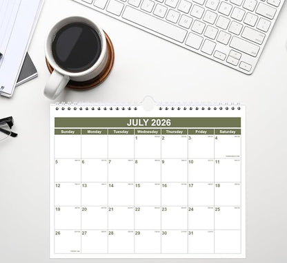 Calendar 2026-2027 - Wall Calendar 2026-2027 from January 2026 - June 2027, Spiral Binding Hanging Wall Calendar 2026 for Home/Office, 8.5" x 11", Green