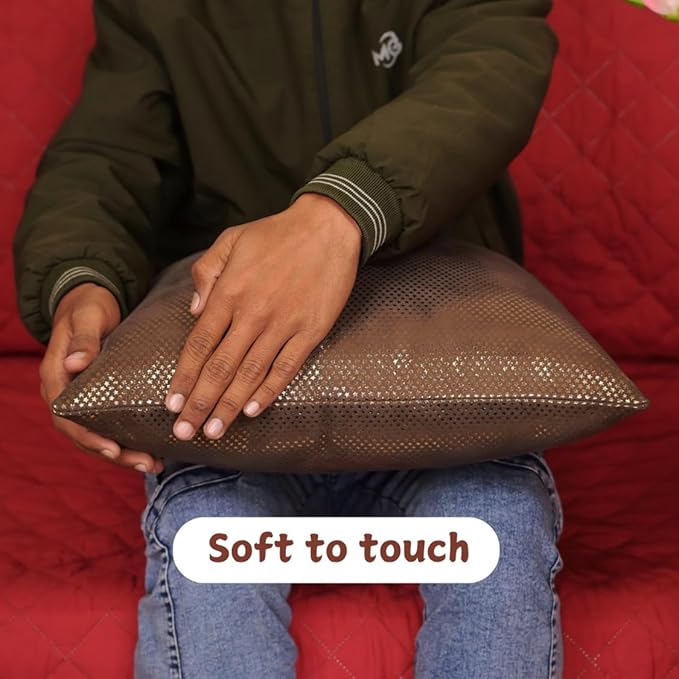 Star Sparkling Suede Leather Pillow Cover, Square Soft Golden Metallic Throw Pillow Covers, Pillow Cases for Home Décor, Sofa, Couch Chair, Car (16x16 Inches, Sparkling Dark Grey Pack of 2)