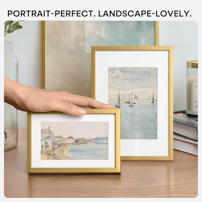 Homeforia 6x6 Picture Frame Gold, High End Metal 6 x 6 Square Photo Frames with Mat 4 by 4, 6x6 Poster Frame Matted to 4x4 inches Print, 6by6 Wall or Tabletop Frame, Tempered Glass, Wall Kit, Set of 1