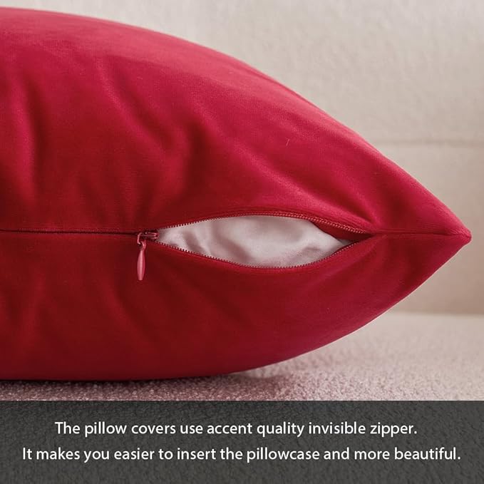 MIULEE Pack of 2 Christmas Velvet Pillow Covers Decorative Lumbar Rectangle Pillowcase Soft Solid Cushion Case Home Decor for Couch Sofa Bedroom Car 12x20 Inch Red
