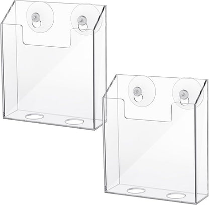Thyle 2 Pcs Acrylic Brochure Holders Suction Cup Display Racks Wall Window or Glass Mount Clear Organizer Brochure Hanging Pamphlet Holder for Flyer Magazine File Display Book(7.25" X 6.25" X 2")