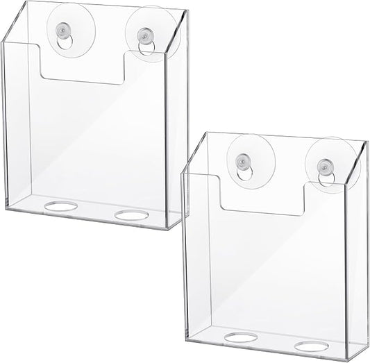 Thyle 2 Pcs Acrylic Brochure Holders Suction Cup Display Racks Wall Window or Glass Mount Clear Organizer Brochure Hanging Pamphlet Holder for Flyer Magazine File Display Book (8.7" X 8.7" X 2")