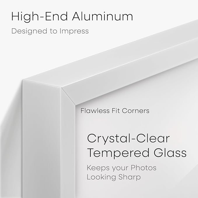 Homeforia White Picture Frames 8x10, High End Metal 8 x 10 Photo Frame with Mat 5 by 7 Art, 10x8 White Frame Matted to 5x7 inch Print, 8by10 Wall or Tabletop Frames, Tempered Glass, Wall Kit, Set of 1