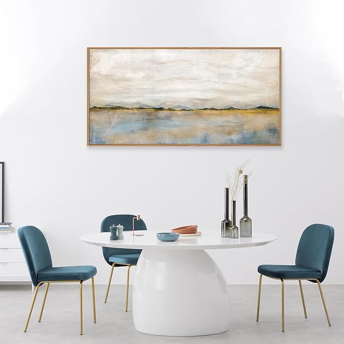 HLNIUC Large Abstract Horizontal Wall Art,Neutral Distant Mountain Wall Decor 20x40, Watercolor Beige Dusty Nature Landscape Painting, Modern Pastel Scenery Art Prints for Living Room, Bedroom, Office