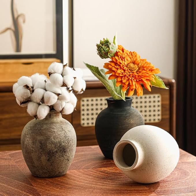 Handmade White Ceramic Vase - 6.1 Inch Farmhouse & Boho Decor for Living Room, Rustic Wabi-Sabi Centerpiece for Wedding, Fireplace Mantel
