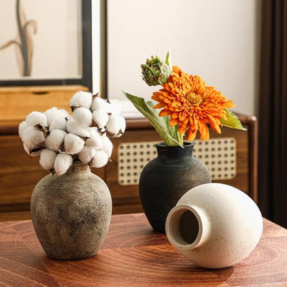 Handmade White Ceramic Vase - 6.1 Inch Farmhouse & Boho Decor for Living Room, Rustic Wabi-Sabi Centerpiece for Wedding, Fireplace Mantel