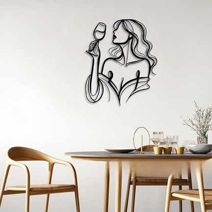 LIYOUYA Drinking Woman Metal Wall Decor - Wine Art Decor Simple Black Wall Art Home Decor for Living Room, Dining Room, Bar (Black)