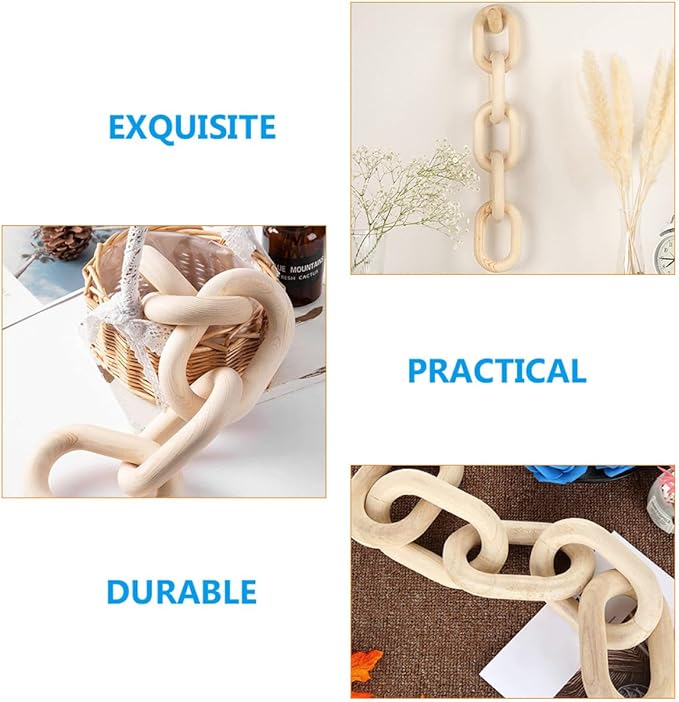 Beaupretty Wooden Chain Link Decor Small Rustic Hanging Pendant Handcrafted Farmhouse Wall Ornament for Home Bedroom Coffee Table Accent