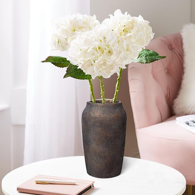 Briful 9.06'' Large Ceramic Rustic Vase Shabby Vintage Textured Vase, 4.33'' Wide Mouth Pampas Vases for Fake Flowers Branches, Farmhouse Home Décor, Weddings Shelf Table Decor, Brown