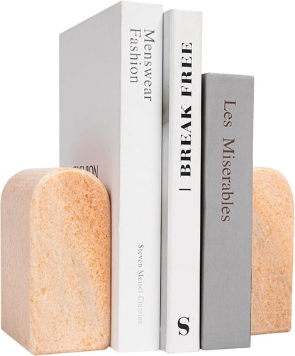 Luxury Marble Bookends for Shelves, 13LB Heavy Duty Marble Book Ends for Heavy Books, Stone Bookends Decorative, Polished, Orange Arch, Set of 2