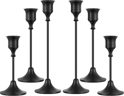 FSyueyun Black Candle Holder Set of 6, Elegant Metal Candlestick Holders for Vintage Taper Candle Holders, Perfect for Table Centerpieces, Fireplace Mantels, Home Decor, Weddings and Party Decorations