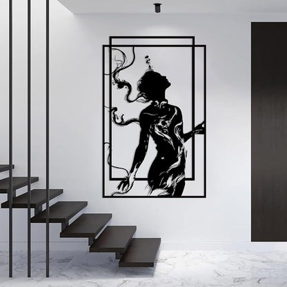 BIANGING Modern Woman Face Metal Wall Decor, Abstract Woman Face Metal Wall Decor, Abstract Female Line Wall Art, Minimalist Line Wall Art for Bathroom Living Room Bedroom (Black, 24"x16"/60x40cm)