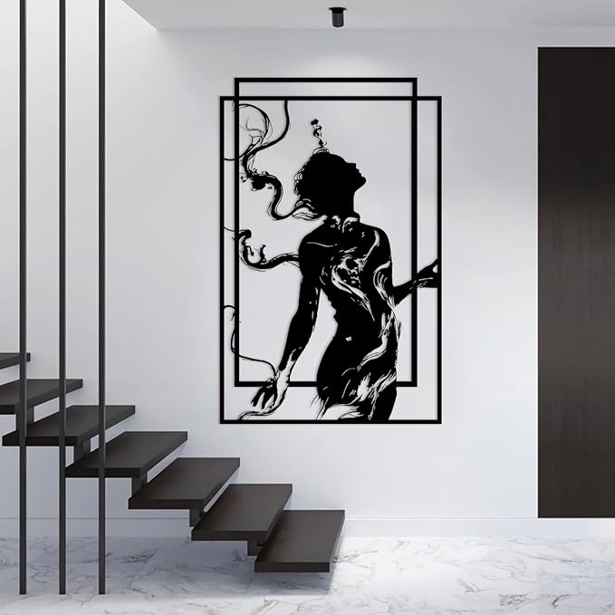 BIANGING Modern Woman Face Metal Wall Decor, Abstract Woman Face Metal Wall Decor, Abstract Female Line Wall Art, Minimalist Line Wall Art for Bathroom Living Room Bedroom (Black, 30"x20"/76x51cm)