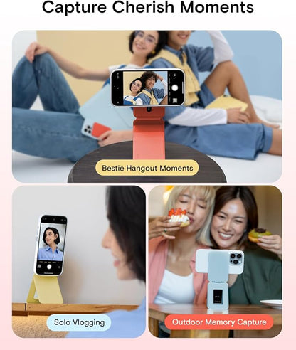 MOFT Phone Tripod Stand Selfie Stick for iPhone, Multi-Angles iPhone Stand, Lightweight & Portable Phone Holder, Strong Magnets, MOVAS Vegan Leather, Travel Essentials, Panna Cotta (Without Card Slot)