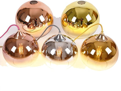 Gradient Gold Glass Globe Pendant Light,Spherical Glass Hanging Light Fixtures Island Ceiling Lamp (7.8'')