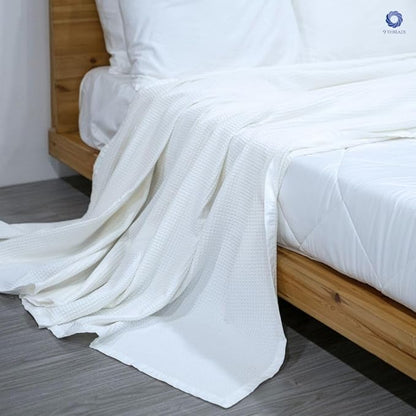 GOTS Certified Organic Cotton Waffle Weave Blanket, Throw Bed Blanket,50"X60" Cozy Throw Blanket for Couch, Modern Home Decor, Throw Blankets, Comfy Waffle Blanket & Soft Bed Blankets -White