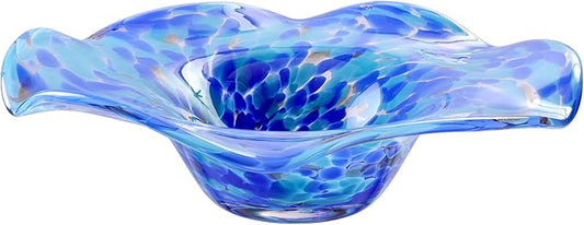 Hand Blown Murano-style Art Glass Bowl, 10.2-Inch Large Decorative Centerpiece for Table, Cobalt Blue Fruit Display & Kitchen Counter Decor