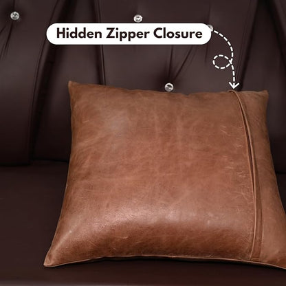 D DOLLY LAMB Lambskin Leather Pillow Cover - Sofa Cushion Case - Decorative Throw Covers for Living Room & Bedroom, 20x20 Inches - Tan & Brown Plain Pack of 1
