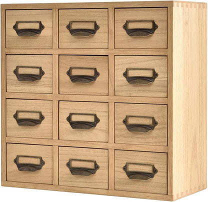 KIRIGEN Wood Drawer Organizer Desktop Storage Cabinet Box Drawers for Home Office Desk Organization and Storage 12 Drawer Mini Chest with Metal Handles Natural(12CG-NA)