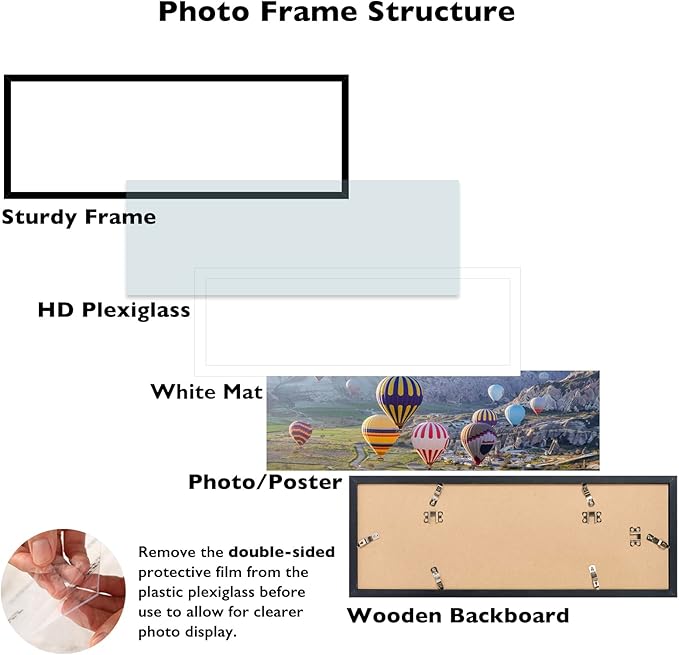 12x30 Picture Frame with 9x27 Mat Set of 2, Display Photo 9x27 with Mat or 12 x 30 Without Mat, Wall Hanging Large 12 by 30 Poster Frame with Plexiglass, 2 Pack, Black