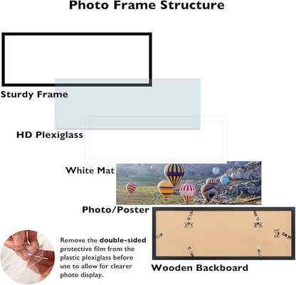 12x30 Picture Frame with 9x27 Mat Set of 2, Display Photo 9x27 with Mat or 12 x 30 Without Mat, Wall Hanging Large 12 by 30 Poster Frame with Plexiglass, 2 Pack, Black