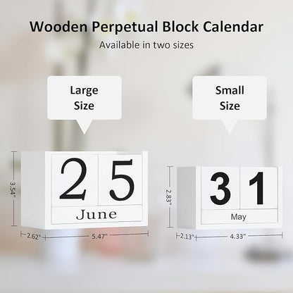 Wooden Block Calendar for Desk, Large Size Daily Desktop Perpetual Desk Calendar, Cute Date Display Desk Accessories for Home Office Decor, Teacher, Classroom, Reusable Yearly, White