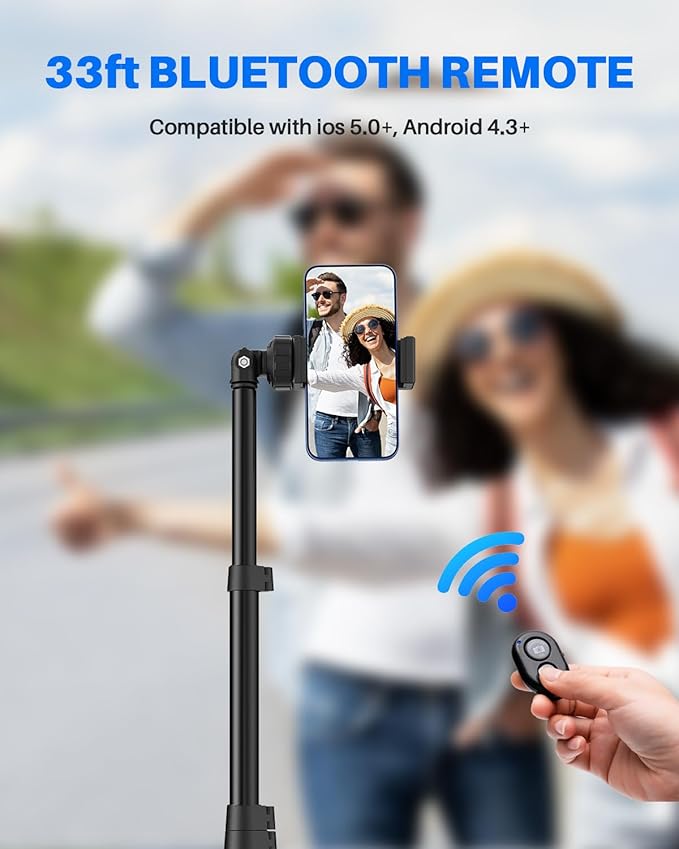 67" Phone Tripod, MIIASI Extendable Tripod for iPhone, Selfie Stick with Remote and Phone Holder, Compatible with iPhone/Android/Camera, Light Stand