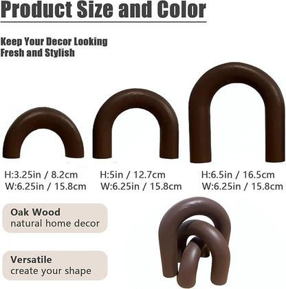 3Pcs Wood Arch Decor Accents - Home Book Table Decorative Rustic Arch Decor Modern Boho Minimalist Coffee Table Bookshelf Living Room Entryway Aesthetic Decorations Objects (Coffee)