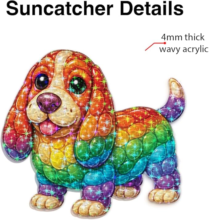 Rainbow Puppy Joy Acrylic Suncatcher, Window Hanging Sun Catcher Ornament, Crystal Prism Light Catcher Decor, Sunlight Window Decor, Aesthetic Home Decor Gift