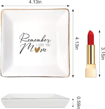 LADY&HOME Gifts for Mom Mother's Day Trinket Dish Birthday Mother's Day Gifts for Mom Ceramic Ring Dish for Mom (Remember Mom)