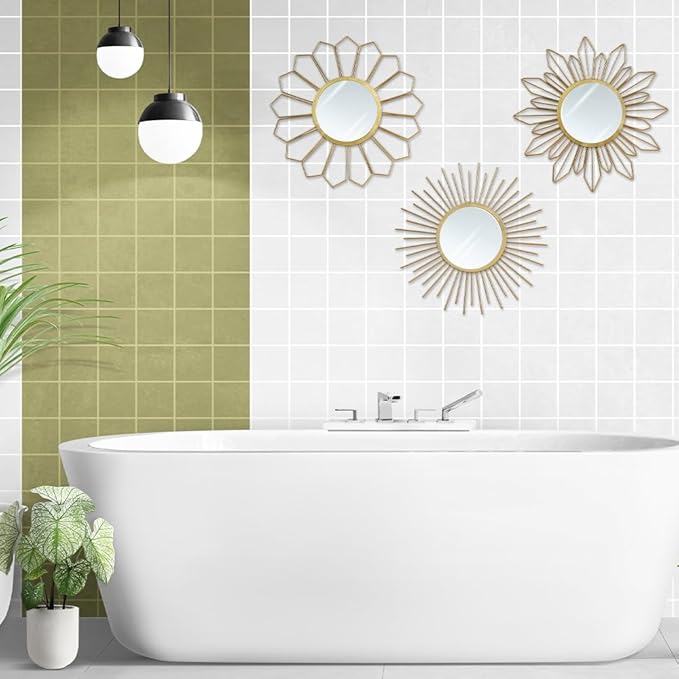 hogardeck Metal Mirrors Wall Decor - 3 Pcs 11" Metal Sunburst Flower Wall Mirrors Home Décor, Decorative Hanging Wall Art for Living Room, Bedroom, Kitchen, Bathroom, Entryway