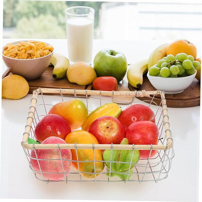 Happyyami Iron Woven Storage Basket Large Multi-purpose Fruit Holder for Kitchen and Dining Table Decorative Wire Basket for Snacks and Miscellaneous Items