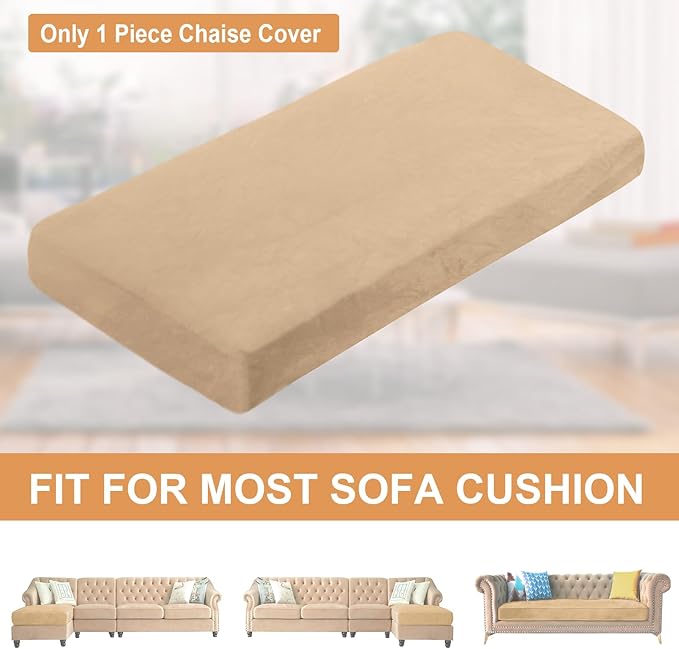 NAISI Sectional Couch Cover 1 Piece Velvet Separate Chaise Lounge Cover Soft Stretch Sofa Slipcovers for Left/Right Chaise Sectional Couch(Chaise Lounge,Camel)